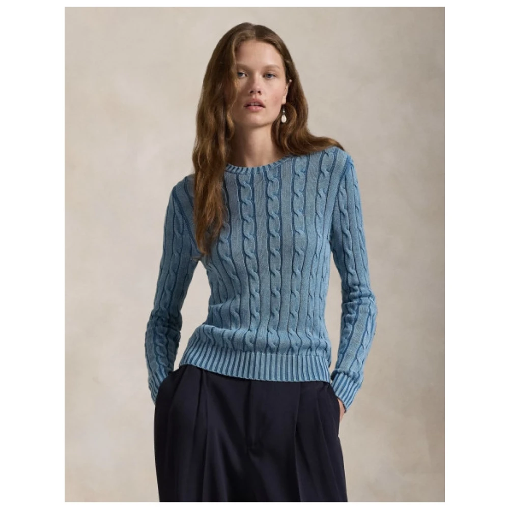Polo Ralph Lauren Gedraaide gebreide elleboogpatch trui Blue Dames