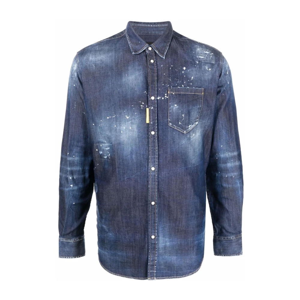 Dsquared2 Blauwe Icon Splatter Longsleeve Shirt Blue Heren