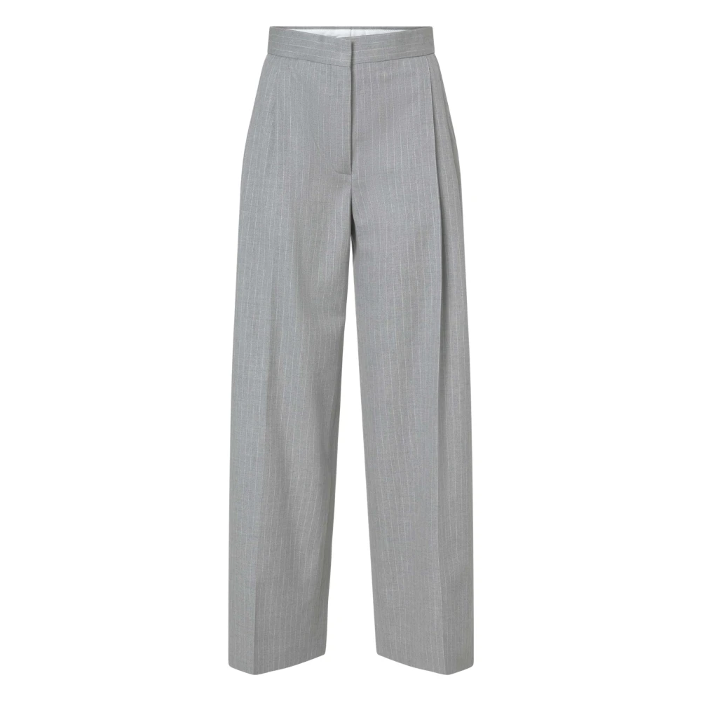 Maison Kitsuné Moderne Gestreepte Broek met Plooieffect Gray Dames