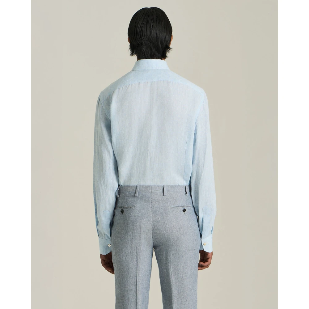Kiton Handgemaakt Linnen Overhemd Blue Heren