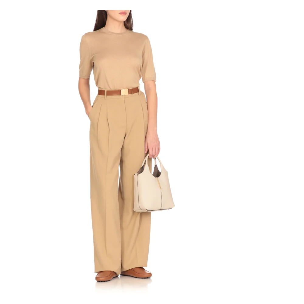 TOD'S Ivoor Leren Handtas met Metalen Detail Beige Dames