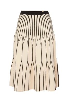 Two-tone Pleated Knit Midi Skirt