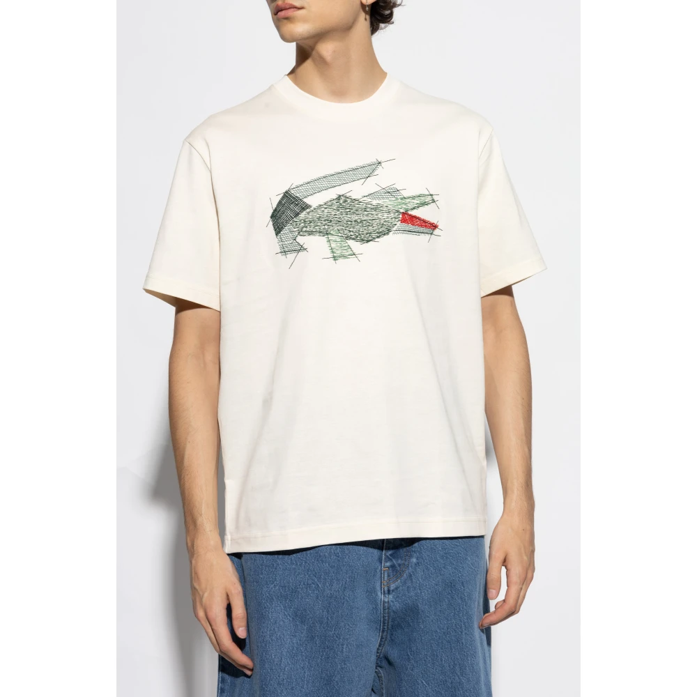 Lacoste T-shirt met geborduurd logo Beige Heren