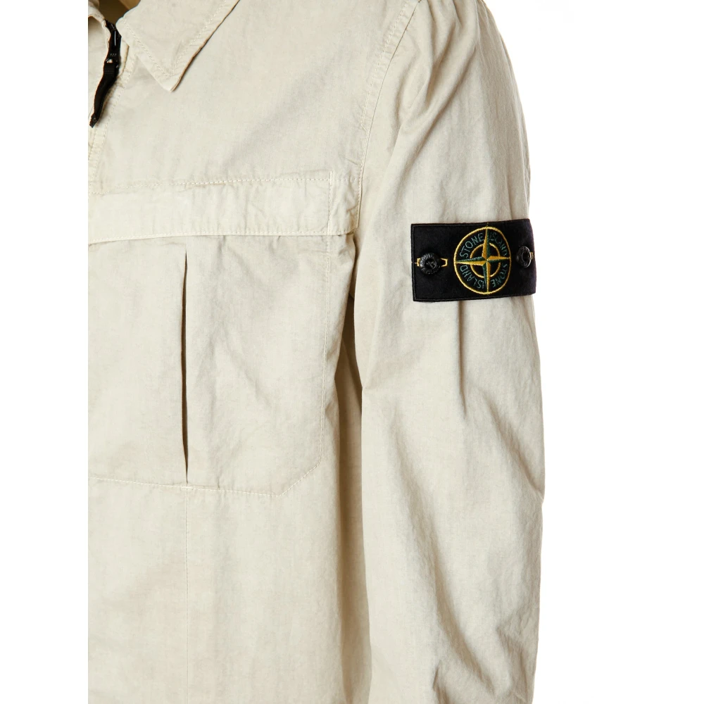 Stone Island Kent Kraag Overshirt met Badge Beige Heren