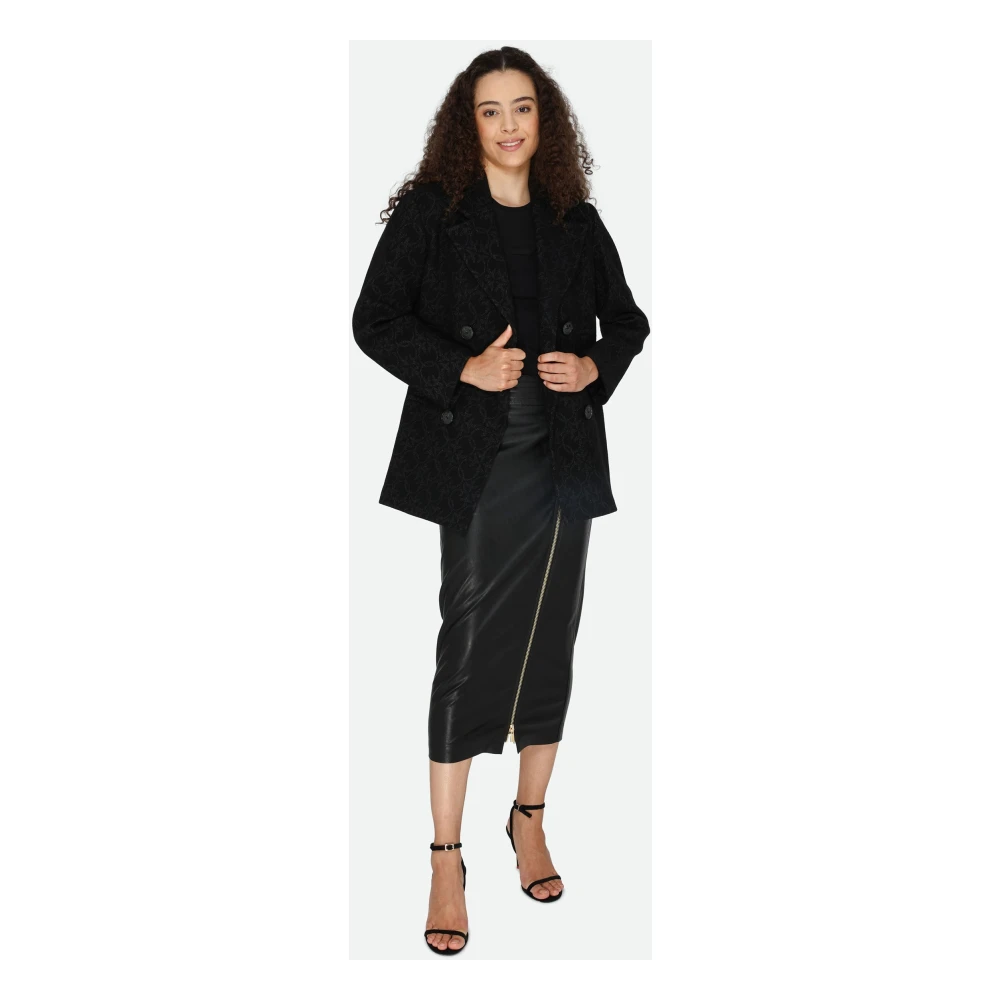 pinko Korte Zwarte Double-Breasted Jas met Logoprint Black Dames