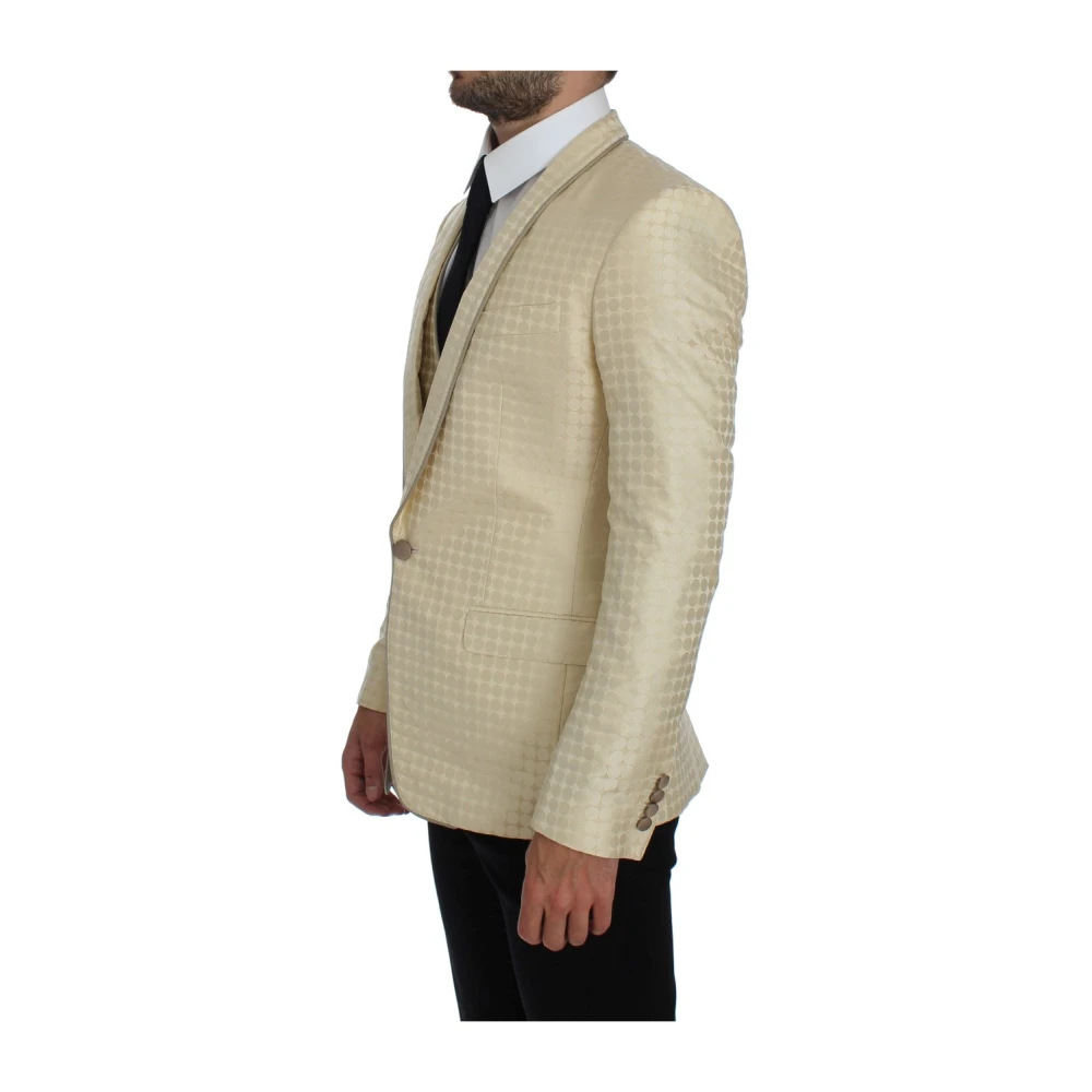 Dolce & Gabbana Beige Polka Dotted Slim Fit Blazer Beige Heren