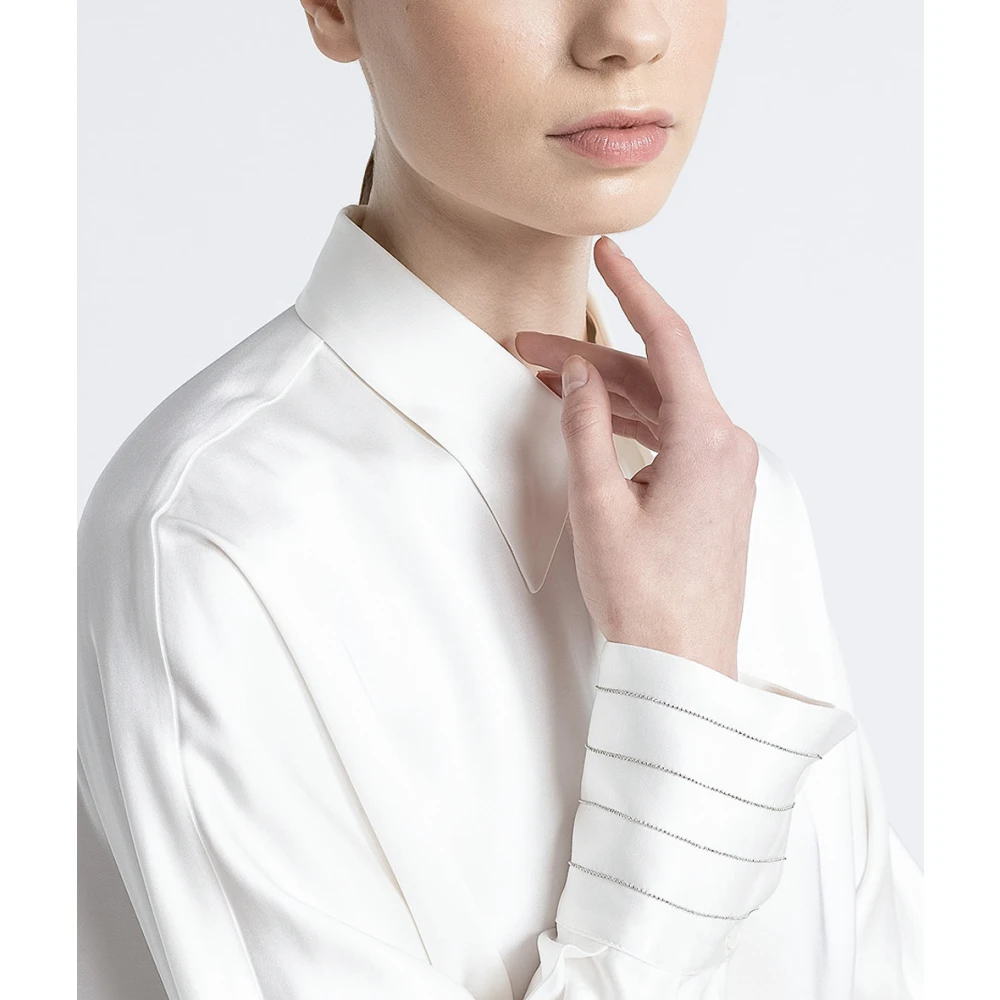 PESERICO Viscose satijnen oversized cropped shirt White Dames