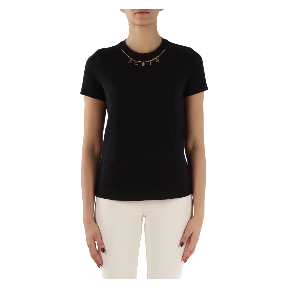 Elisabetta Franchi Katoenen T-shirt met Verwijderbare Decoratieve Ketting Black Dames