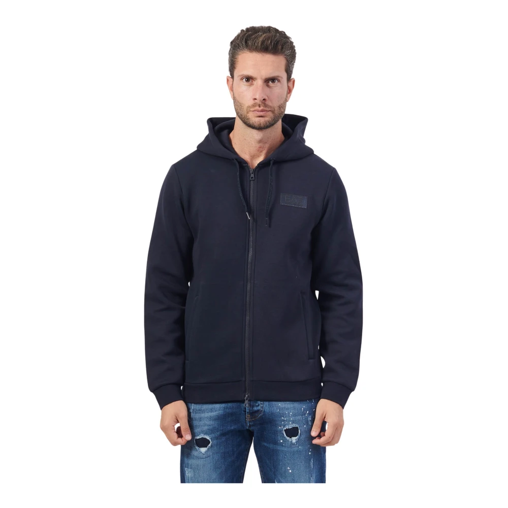 Emporio Armani Blauwe hoodie met volledige rits en zakken Blue Heren