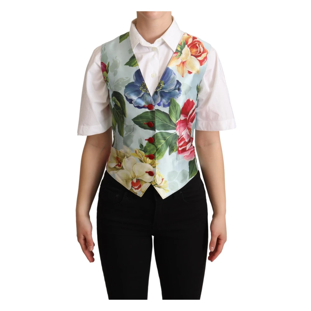 Dolce & Gabbana Damen Multicolor Mintgrüne Blumige Seidenweste