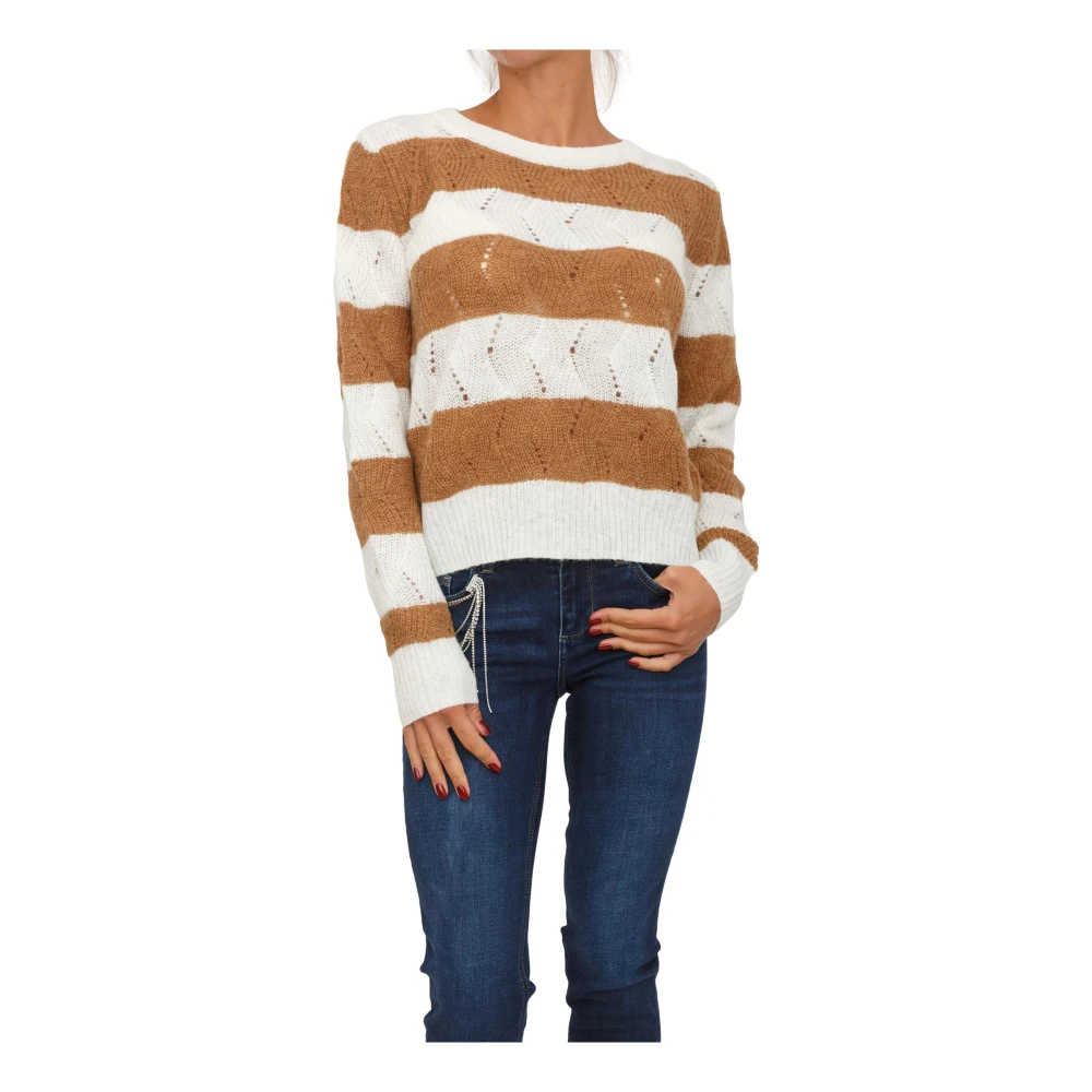 Liu Jo Damen Brown,Pink Gestreifter Pullover Aus Wolle Und Alpaka