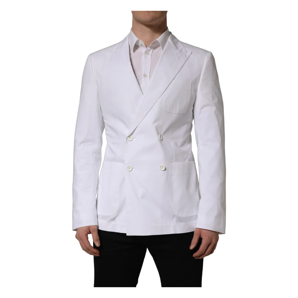 Dolce & Gabbana Mannelijk Wit Jassen Heren, M, Katoen, Cotton Double Breasted Blazer Jacket