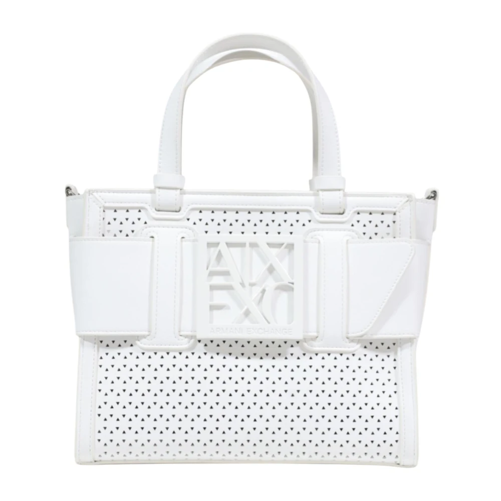 Armani Exchange Women's White Shopper In Monochrome Technical Fabric - Handbags - One Size - Bags