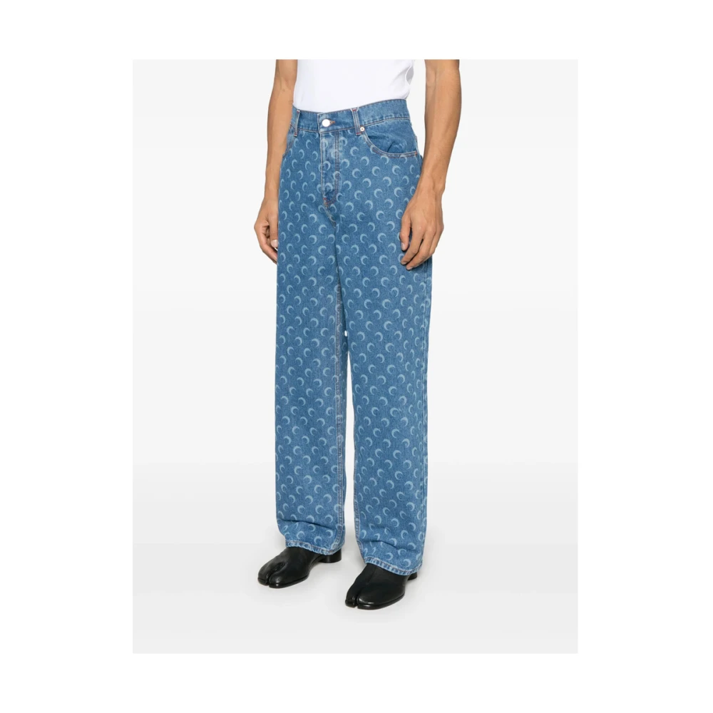 Marine Serre Blauwe Denim Klassieke Vijf Zak Jeans Blue Heren