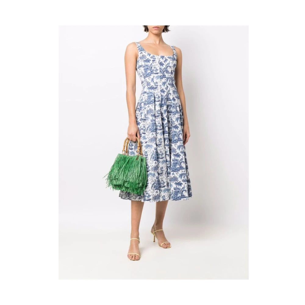 Staud Botanische Print Vierkante Hals Jurk Blue Dames
