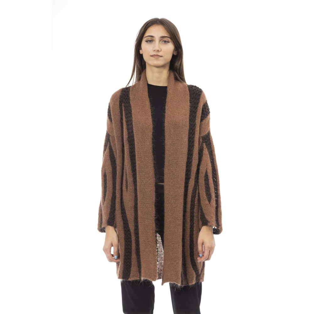 Alpha Studio Lang Vest met Fijne Ribboorden Brown Dames