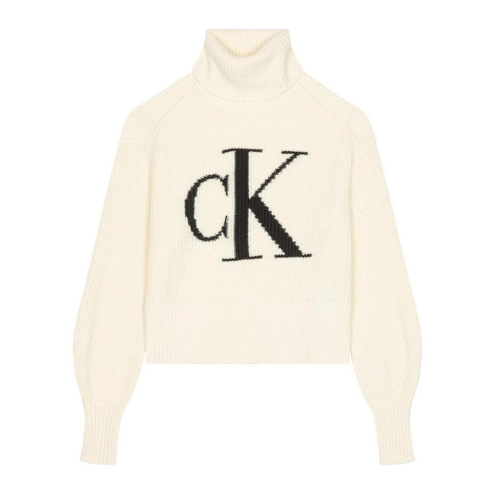 Calvin Klein Jeans Women's Beige Turtlenecks, Xs, Blown Up Ck Loose Jumper Contra