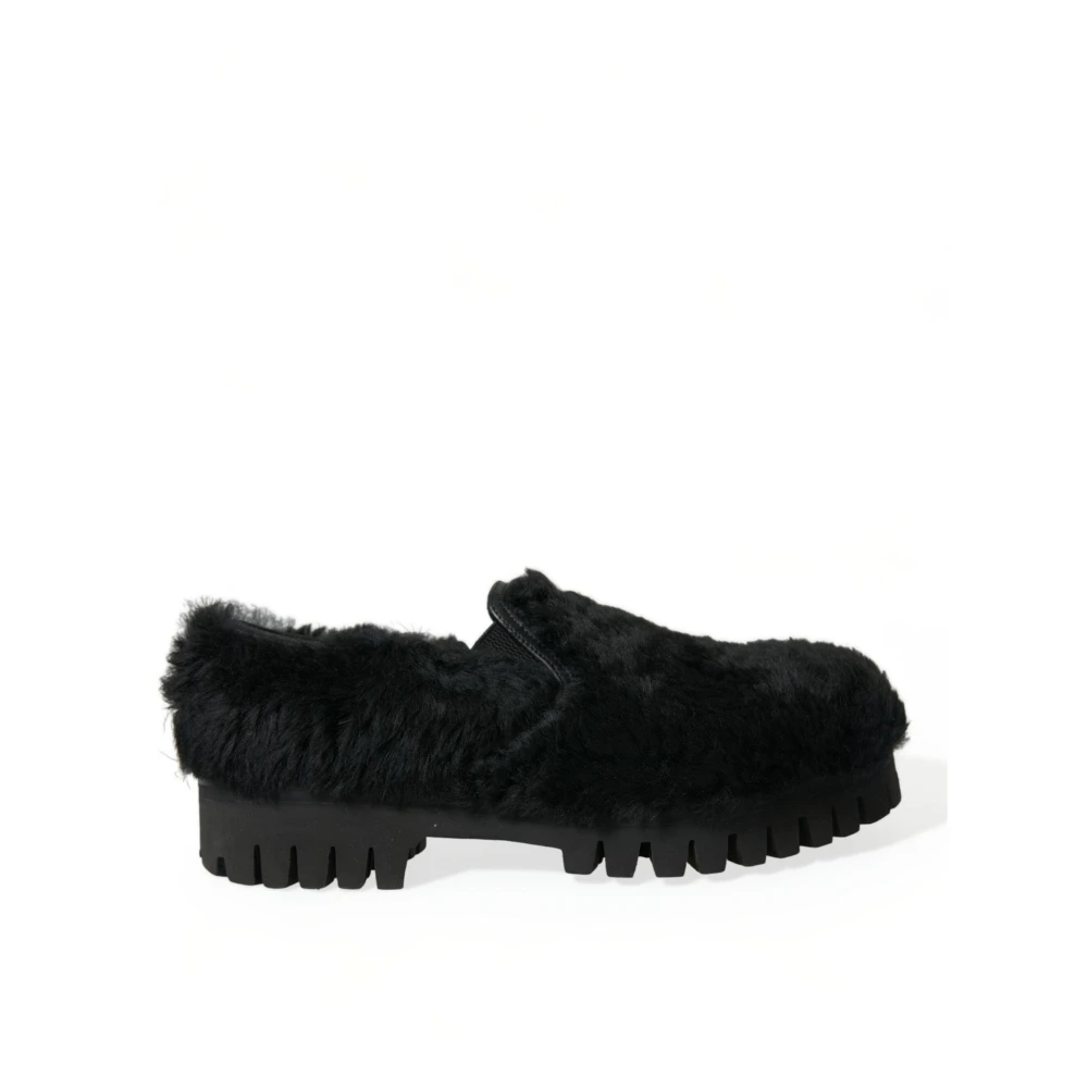 Dolce & Gabbana Men's Black Loafers, 7 1/2 Uk, Fur Leather Loafers Shoes