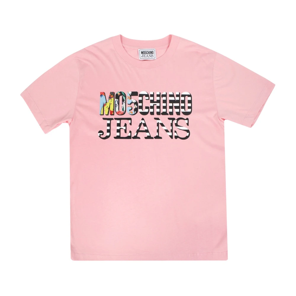 Moschino Katoenen T-shirt met Multicolor Logo Print Pink Dames