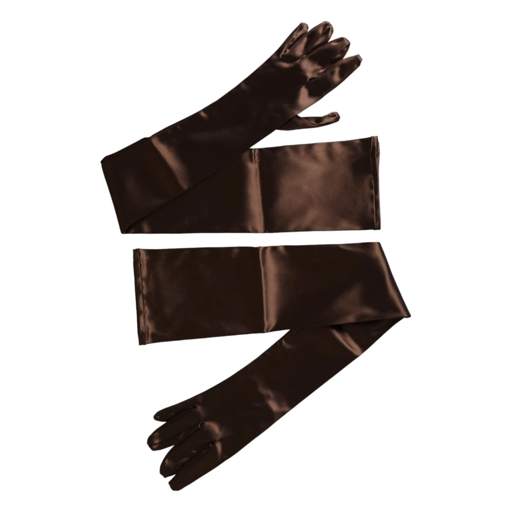 Dolce & Gabbana Bruine Satijnen Ellebooglengte Handschoenen Brown Dames