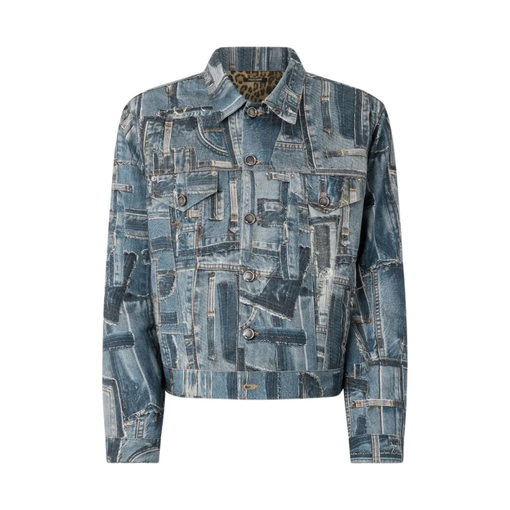 Roberto Cavalli Herr Blå Jackor L, Denim, Capsule Collection Patchwork Denim Jacket