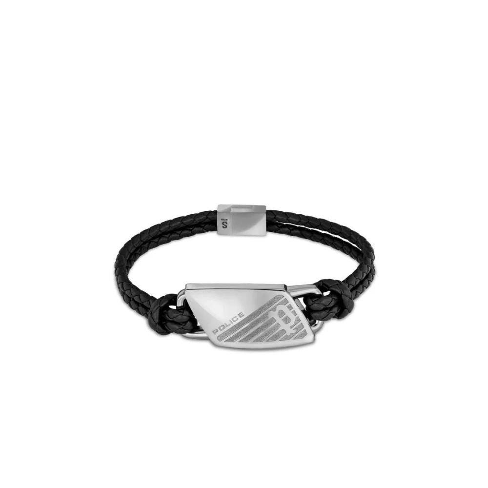 Police Men's Gray Bracelets, One Size, Bracelet Leather Black Matobo Pj.26559bls/01