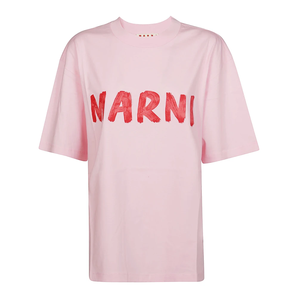 Marni Roze Logo T-Shirt van Biologisch Katoen Pink Dames