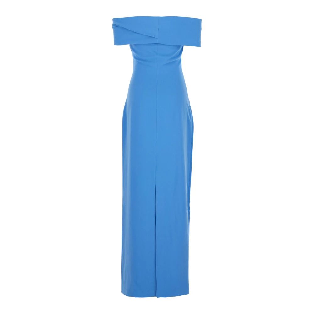 Solace London Blauwe Off-Shoulder Lange Jurk met Gedrapeerd Detail Blue Dames