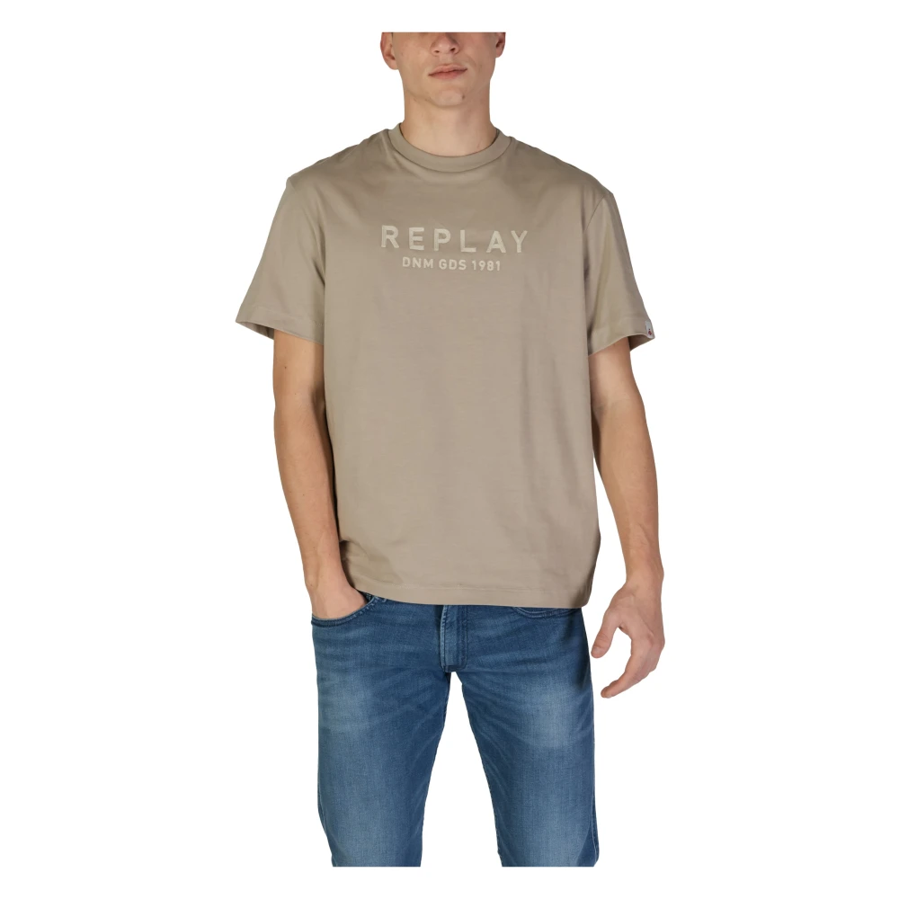 Replay Katoenen T-shirt korte mouwen lente zomer Beige Heren