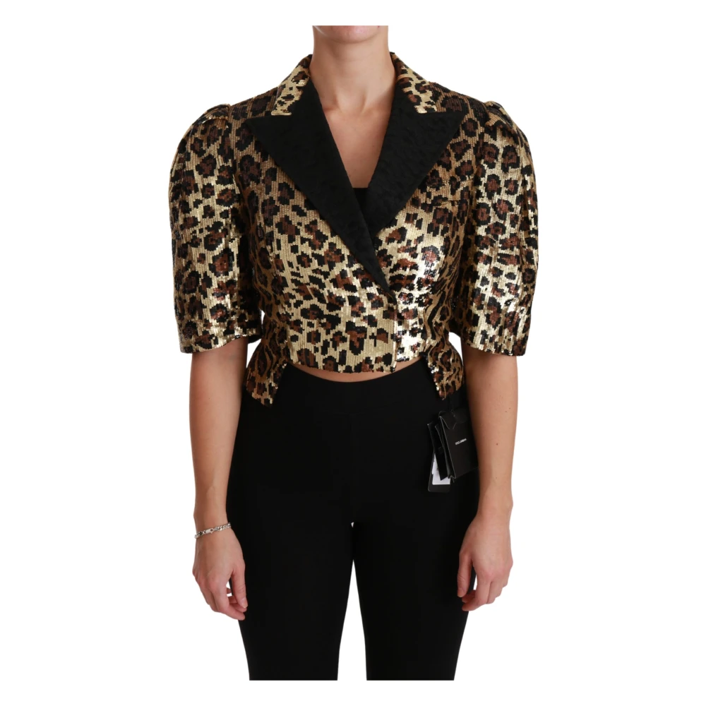 Dolce & Gabbana Women's Yellow Blazers,, Luxury Leopard Print Short Sleeve Blazer Jacket Large