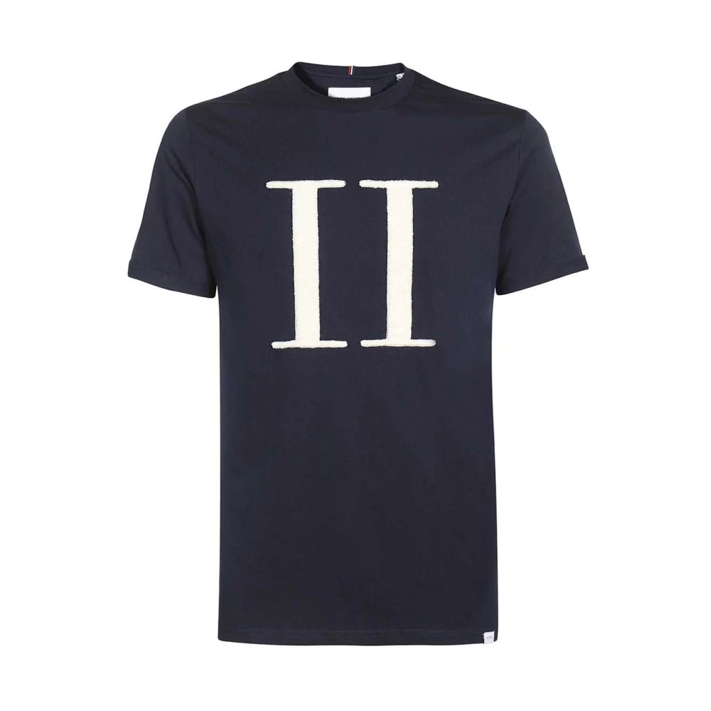 Les Deux Katoenen Crew-Neck T-Shirt met Bouclé Detail Blue Heren