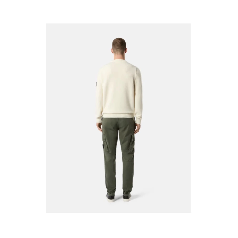 Stone Island Witte Lamswol Crewneck Gebreid Beige Heren