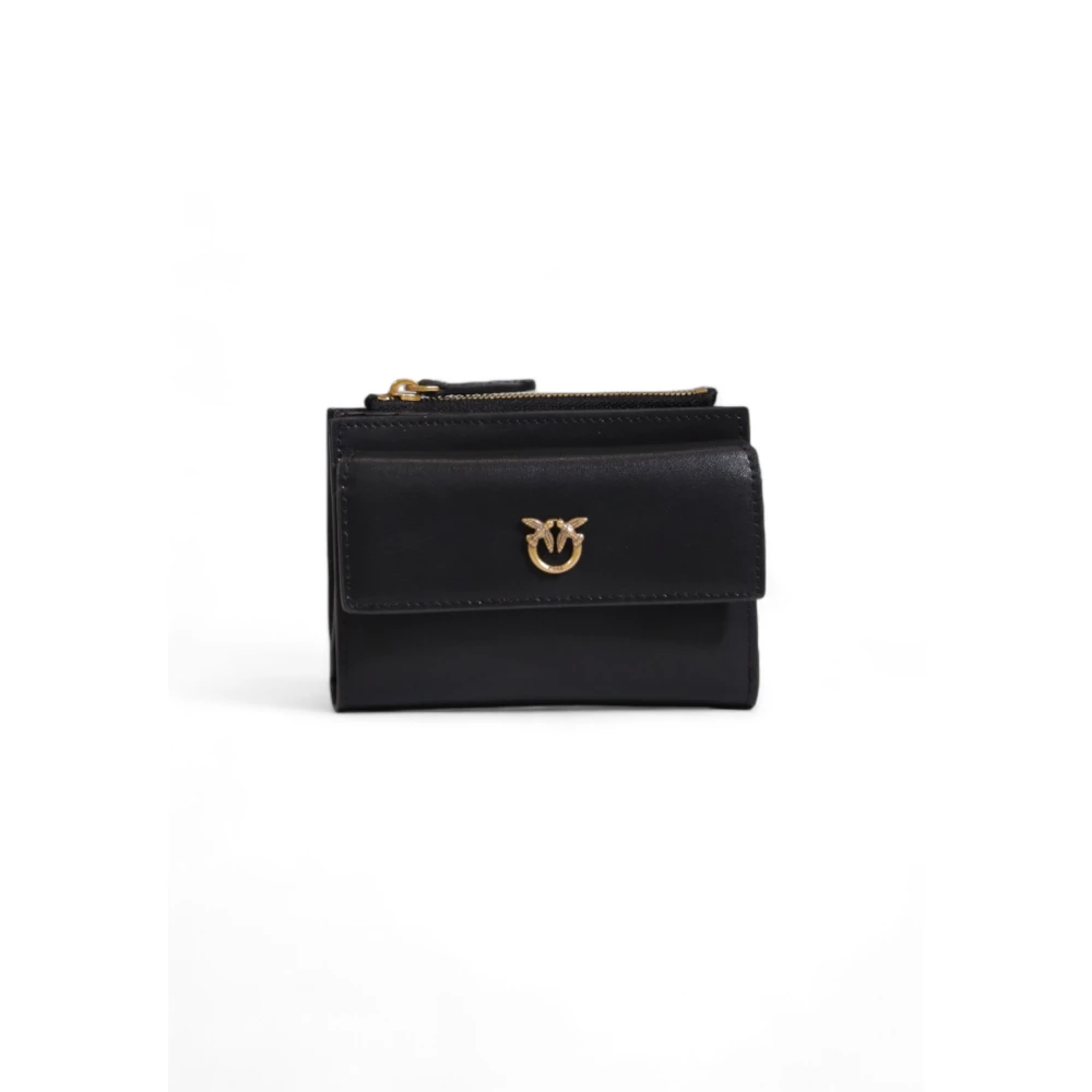 pinko Zwarte leren clipportemonnee Klassieke stijl Black Dames