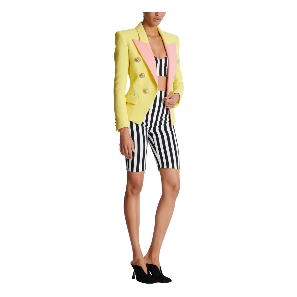 Balmain 6-knoops dubbele crêpe tweekleurige jas Yellow Dames