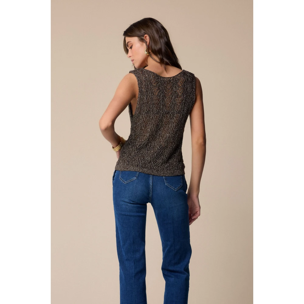 Kocca Delicate gebreide top met opengewerkte details Brown Dames