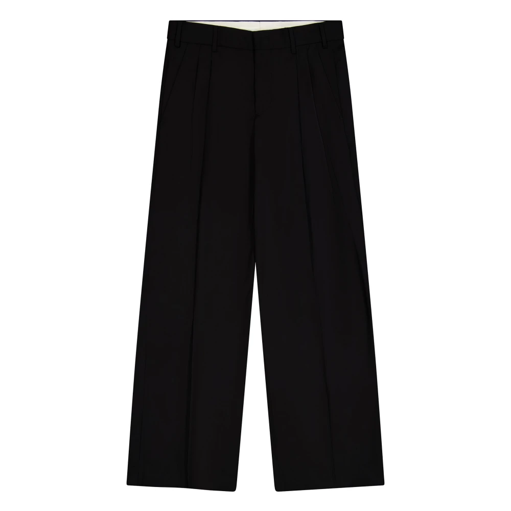 Laneus Men's Black Straight Trousers, S, Wide Leg Trousers With Double Pleats