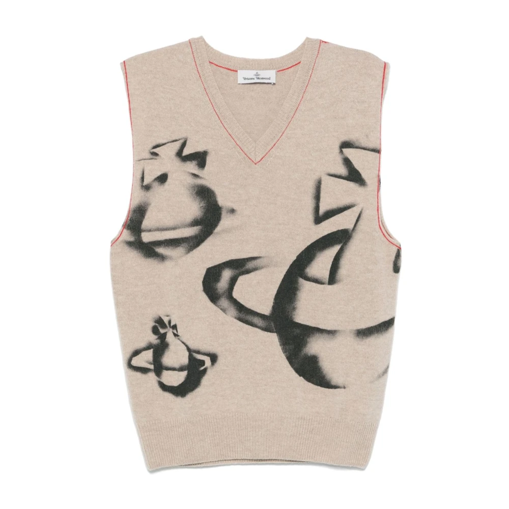 Vivienne Westwood Beige V-Neck Sleeveless Sweater Gray Heren