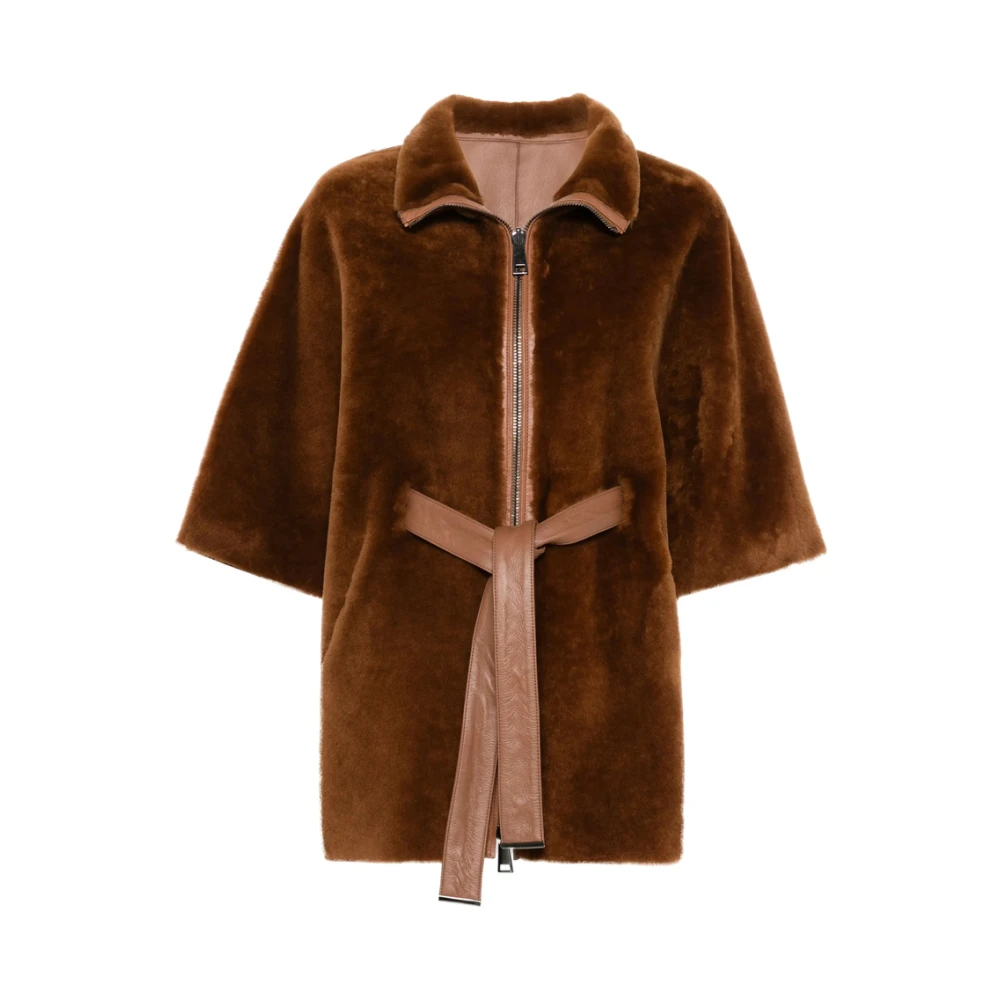 Suprema Shearling Batwing Jas Cognac Bruin Brown Dames