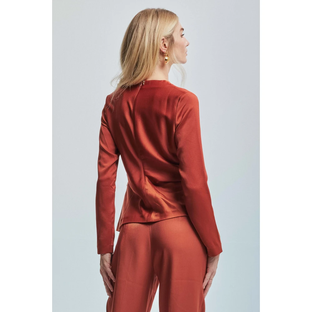 Kocca Elegant Draped Waist Blouse Brown Dames
