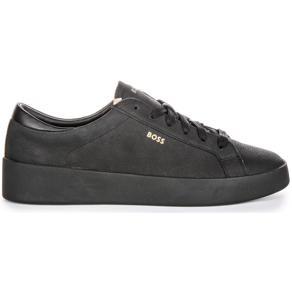 Hugo Men's Black Sneakers, 8 Uk, Leather Tennis Trainers For