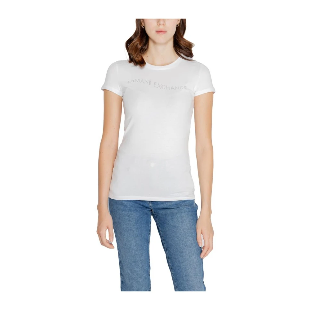 Armani Exchange Wit Katoenen Blend T-shirt voor Vrouwen White Dames