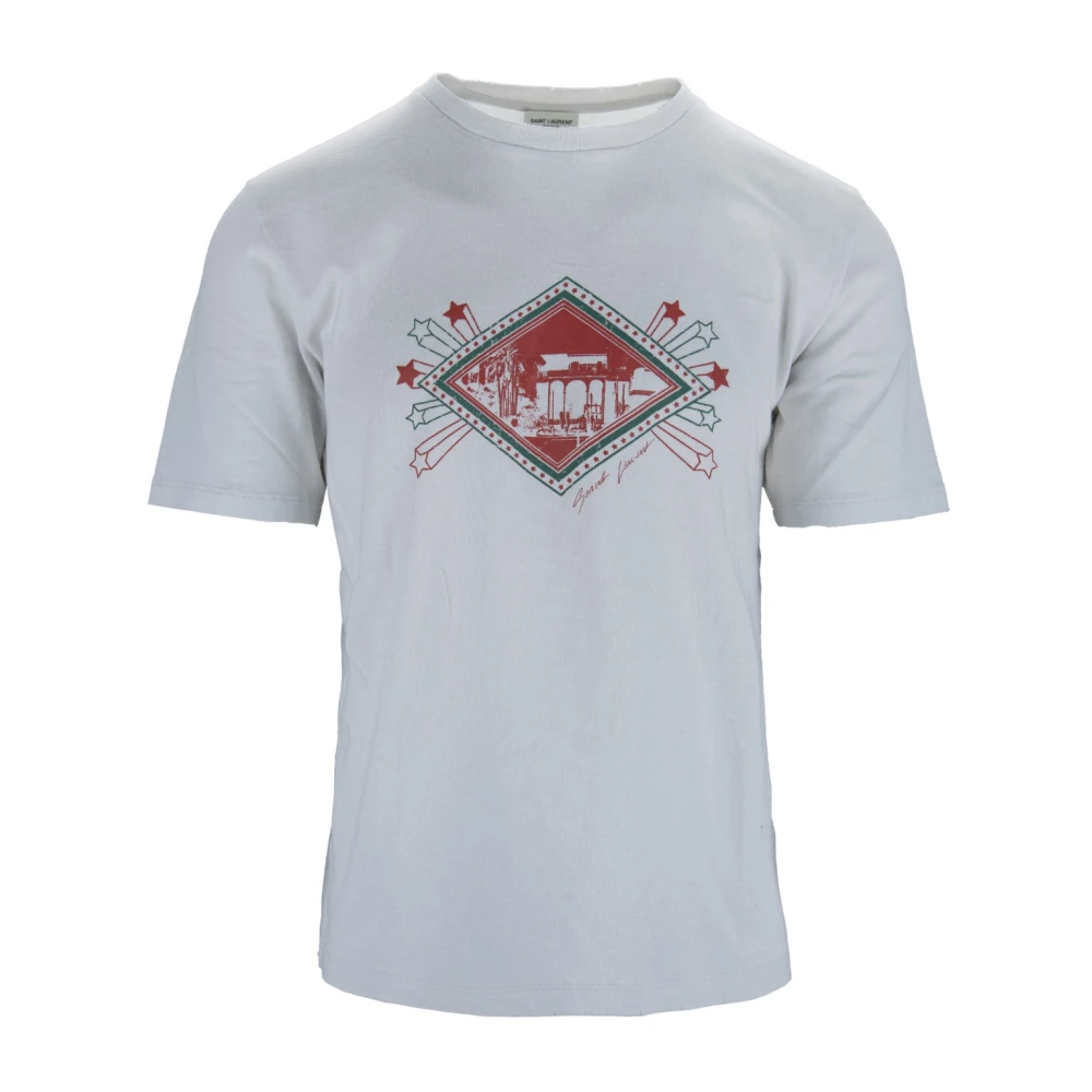 Saint Laurent T-shirt met grafische print van katoen met ronde hals White Heren
