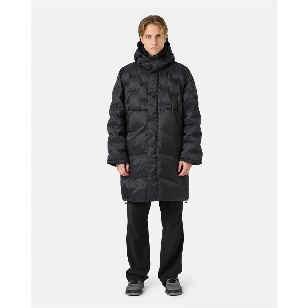 Iceberg Nylon lang donsjack met allover borduursel en centrale rits Black Heren