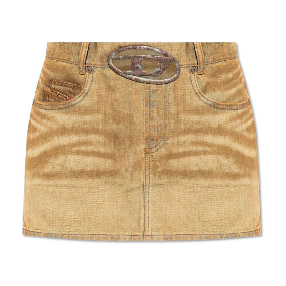 Diesel Denim Mini Rok Cut-Out Design Brown Dames