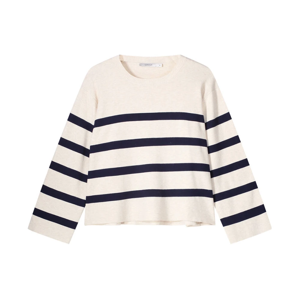 Summum Woman Gestreepte Gebreide Pullover Trui Beige Dames