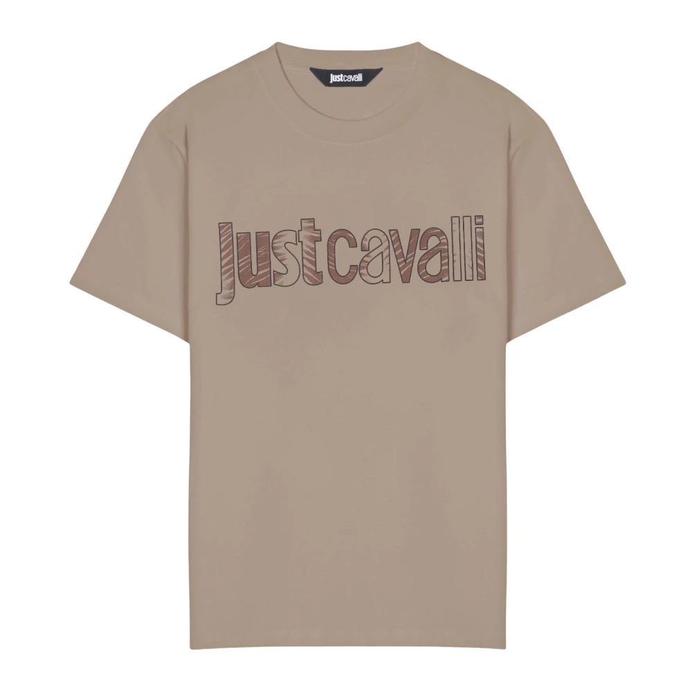 Just Cavalli Beige T-Shirts, Male, 2XL, Cotton T-Shirt With Logo