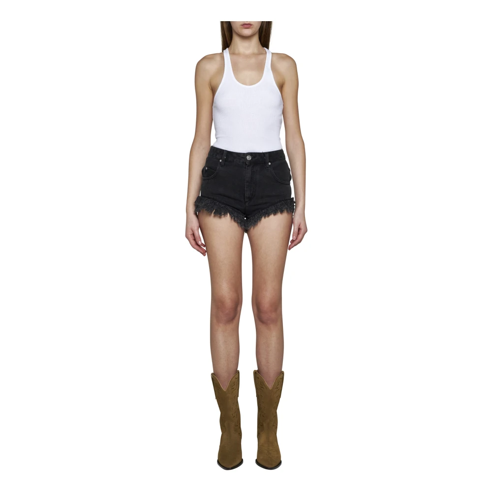 Isabel marant Zwarte Denim Shorts met Rafelede Rand Black Dames