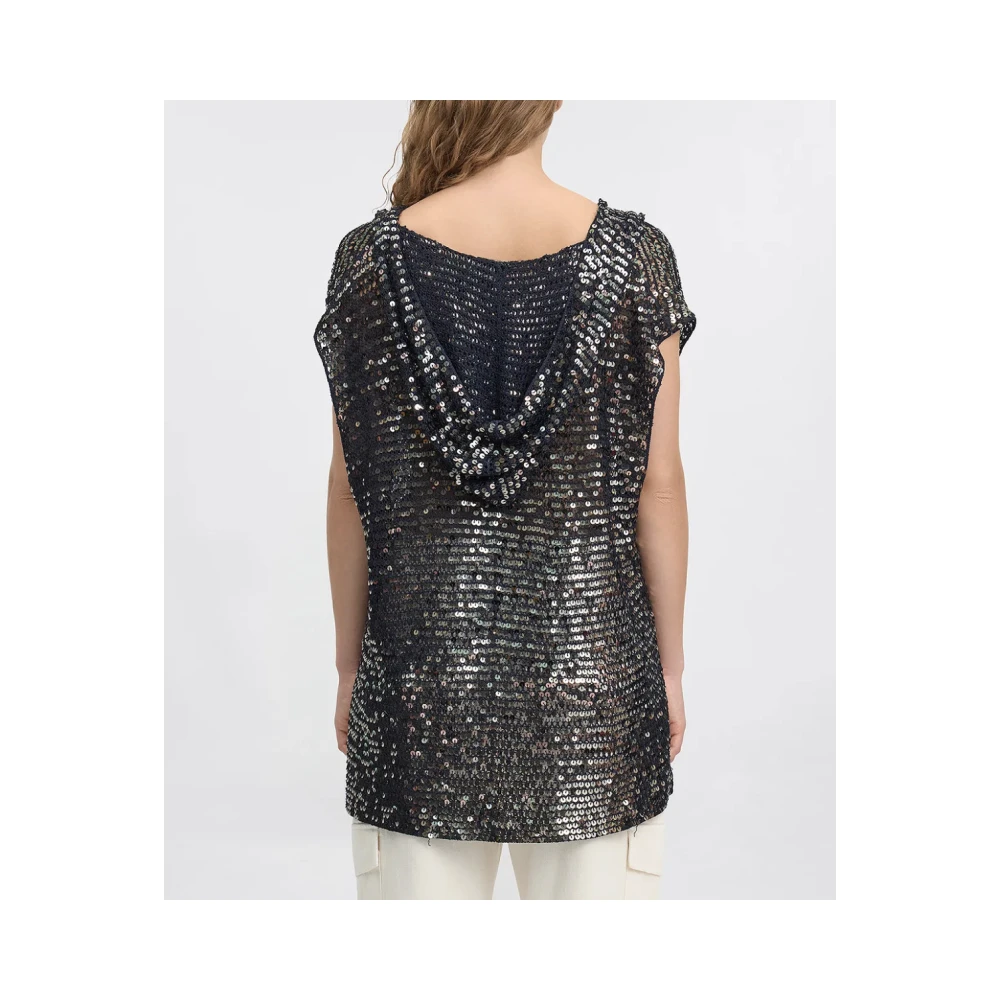 Mes Demoiselles Antraciet Paillet Hooded Gebreide Trui Black Dames