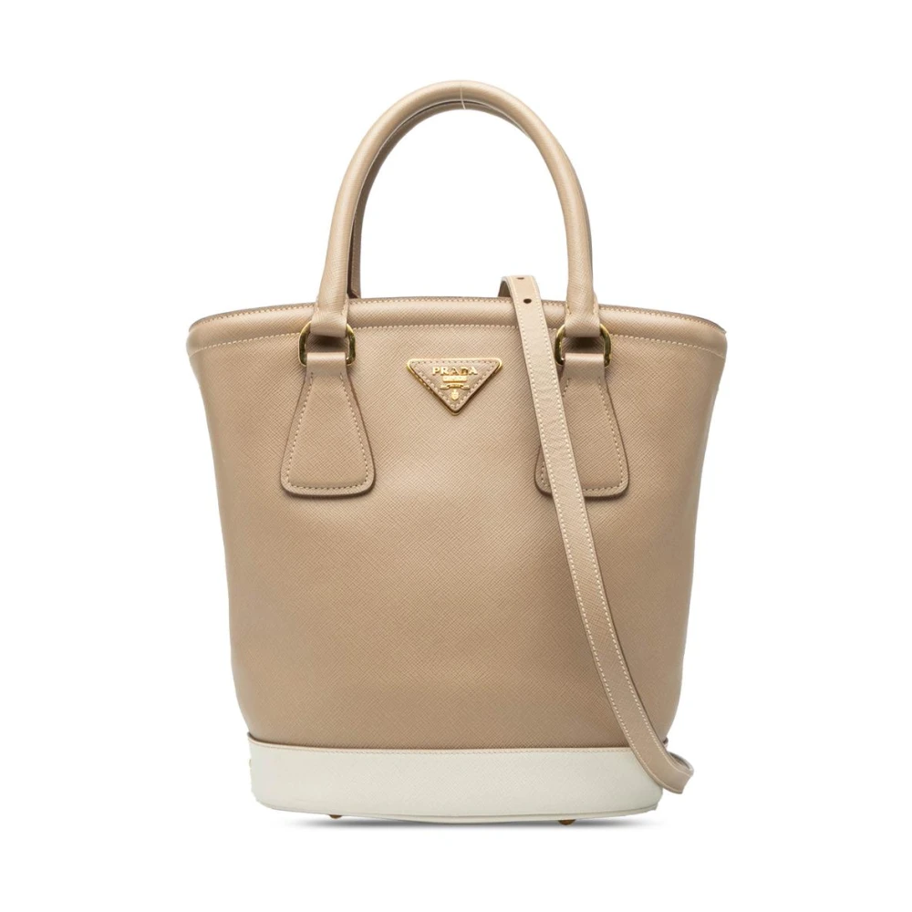 Prada Vintage Women's Brown Pre-Owned Saffiano Leather Bucket Bag