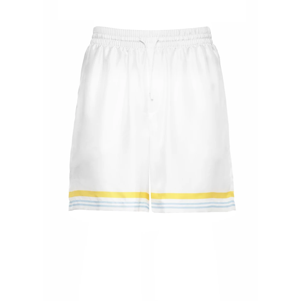Casablanca Men's White Beachwear, M, Tennis Landscape Silk Shorts